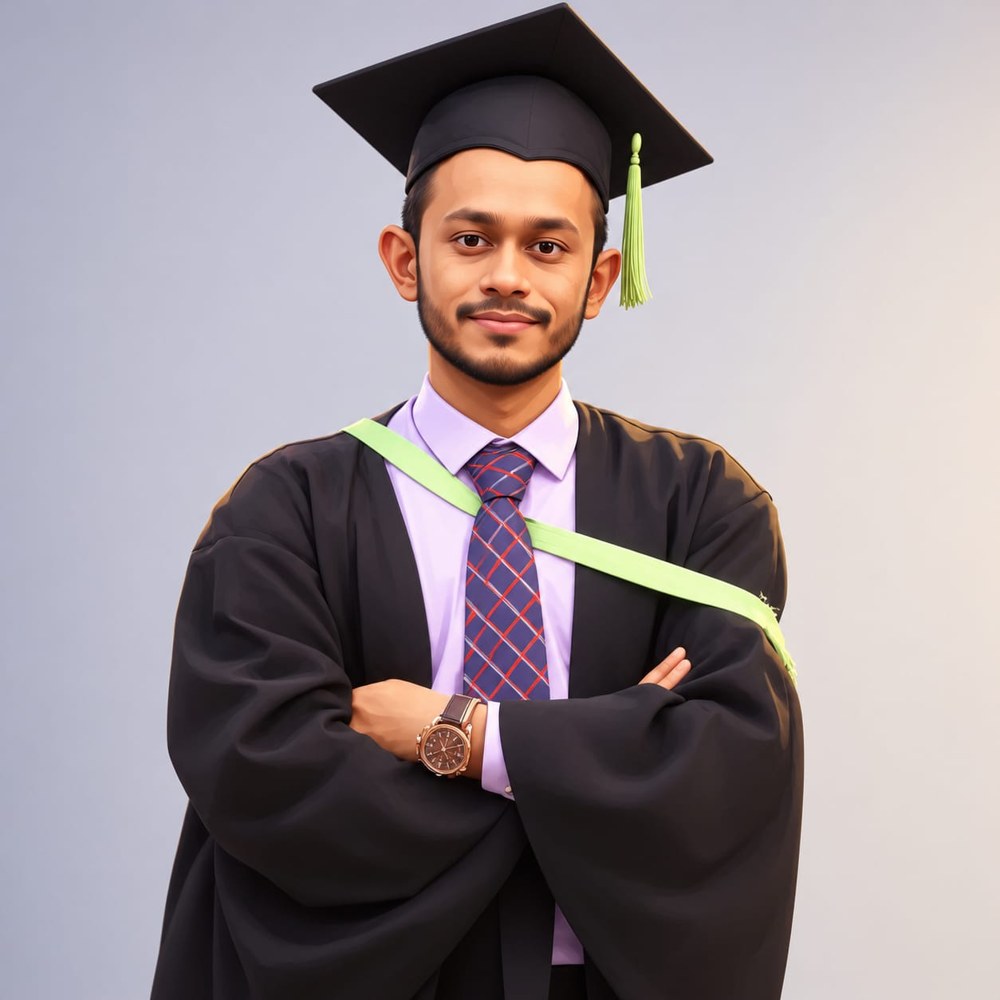 Md Jamil Hasan in graduation gown and cap